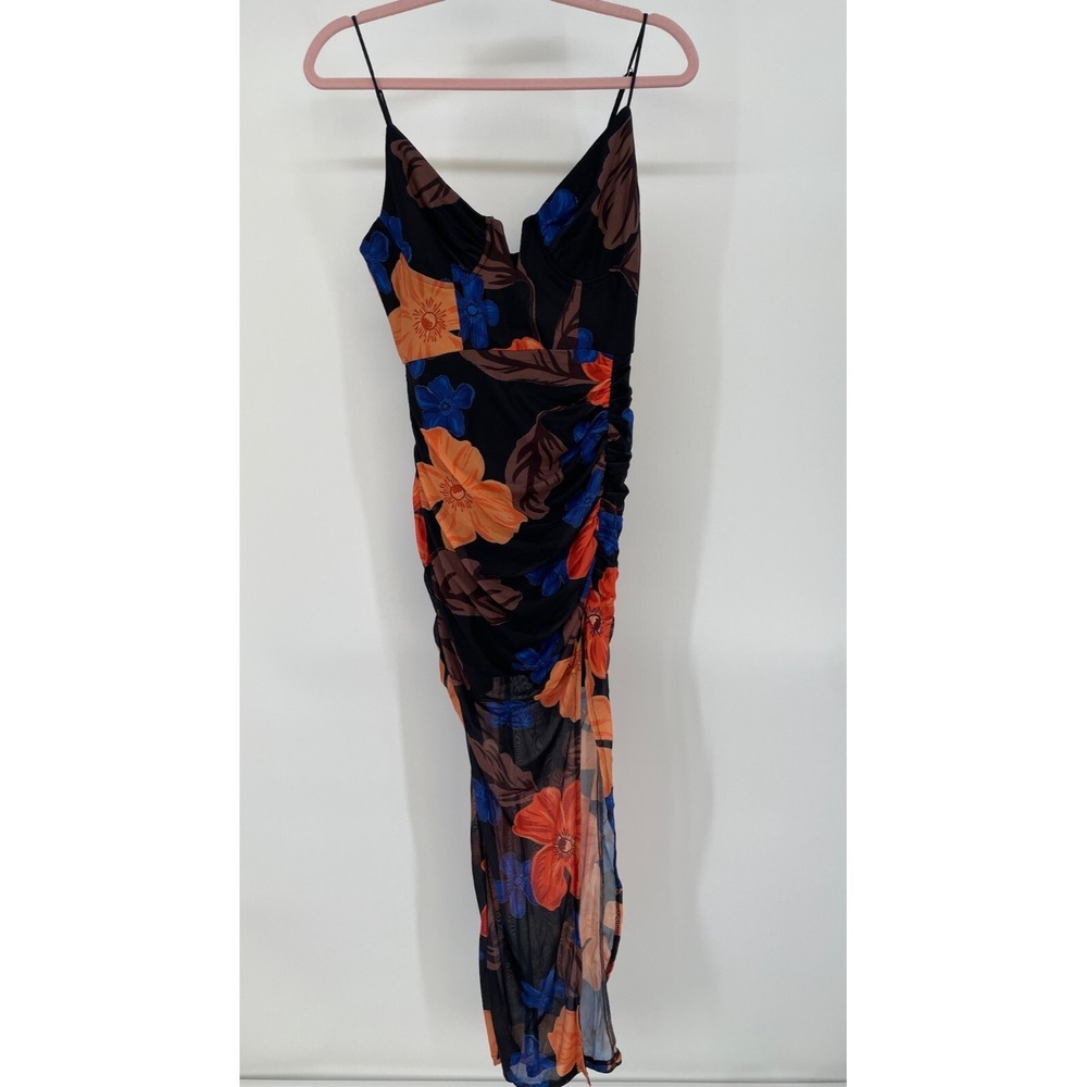 NEW Hello Molly Black Orange Floral Tank Dress Side Slit Size M